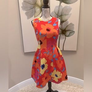 Anne Klein Spring Bold Floral Sleeveless Bubble Hem Fit Flare Dress Size 6